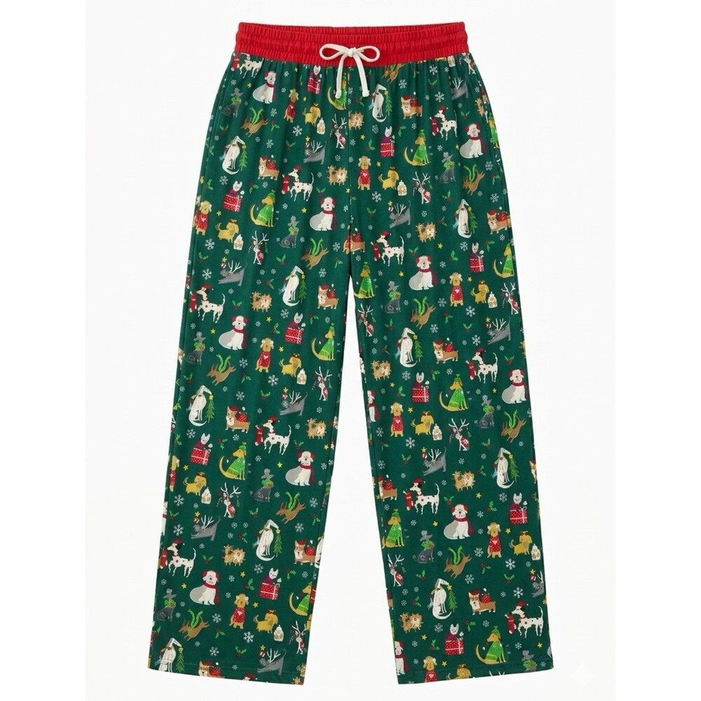 Little Sleepies Christmas Dog Bamboo Pajama Lounge Pants Green Size L adult